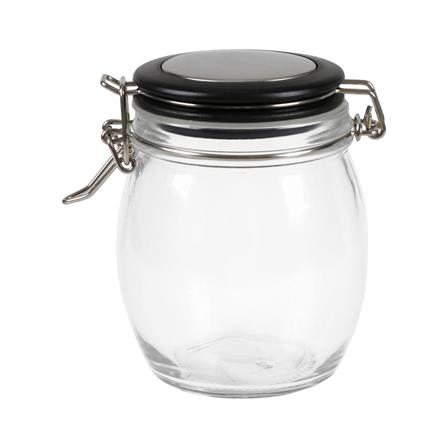 ROUND GLASS CANISTER WITH SPRING LID M BLACK