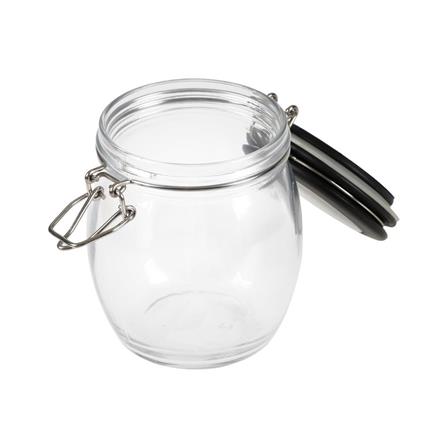 ROUND GLASS CANISTER WITH SPRING LID M BLACK