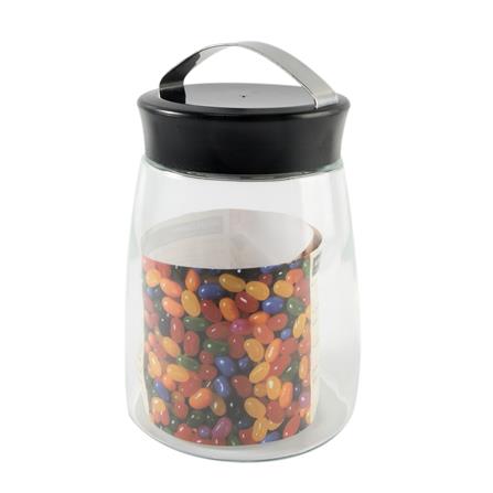 ROUND GLASS CANISTER WITH SCREW LID 1.4L BLACK
