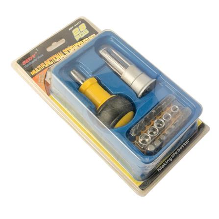 SHINO RATCHET STEEL SCREWDRIVER SET BLU-YELLOW-SILVER