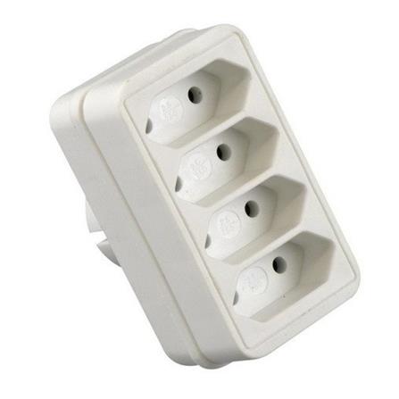 NNE 2 PIN 4 WAY ADAPTER WITH NEON LIGHT 2051SN WHITE