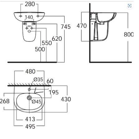 AMERICA STANDARD SEMI PEDESTAL LEG TF-0741-WT WHITE