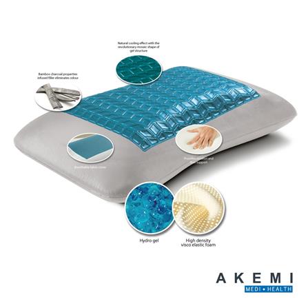 AKEMI MEMORY PILLOW M+H ORTHO HYDRO GEL BAMBOO CHARCOAL 60X40X14CM WHITE