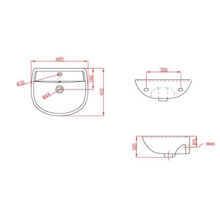 SERICITE TITANITE WASHBASIN WALL HUNG WB2023 WHITE