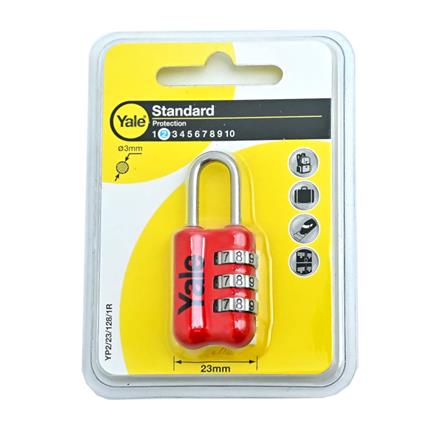 YALE 23MM COMBINATION PADLOCK 3-DIGIT YP2/23/128/1R RED