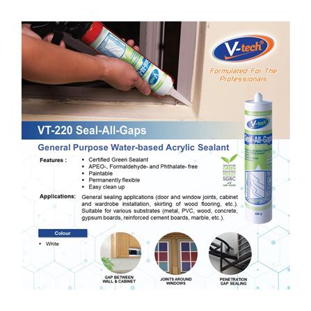 V-TECH SEAL-ALL-GAPS ACRYLIC SEALANT VT-220 WHITE 450G