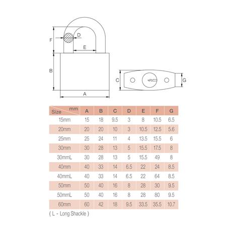 GERE KEYED ALIKE SET PADLOCK CL54502KA 50MM BRASS 2 EACH