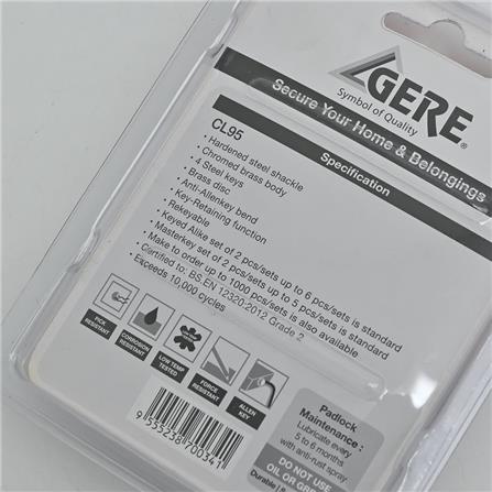 GERE PADLOCK SINGLE CL9540 40MM CHROME 1 EACH