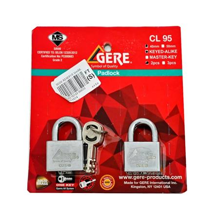 GERE KEYED ALIKE PADLOCK SET CL95402KA 40MM CHROME 2 EACH
