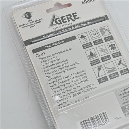 GERE PADLOCK SINGLE CL9150 50MM CHROME 1 EACH