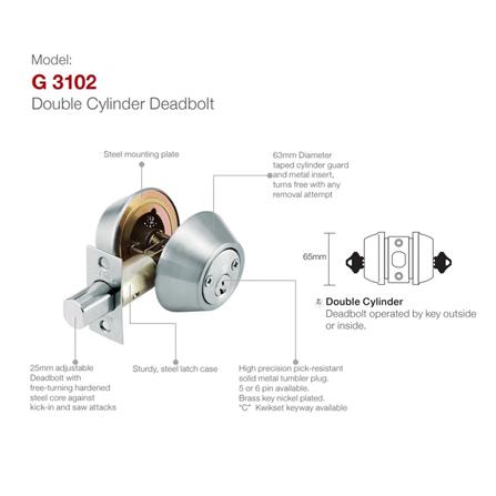 GERE DOUBLE DEADBOLT G3102-M26D SATIN CHROME