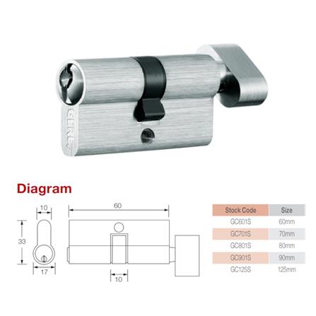GERE PROFILE CYLINDER GC701S-M26D 70MM SATIN CHROME