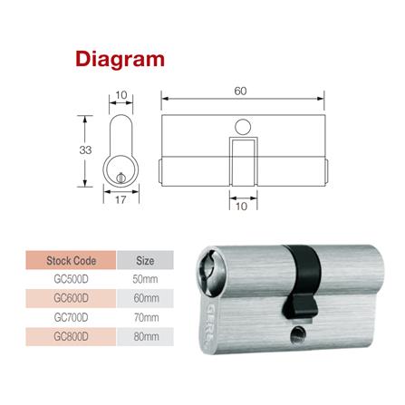 GERE PROFILE CYLINDER GC700D-M26D 70MM SATIN CHROME