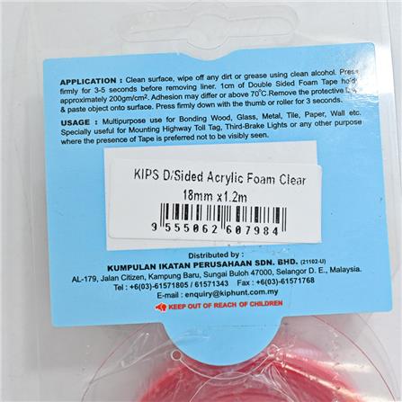 KIPS DOUBLE-SIDED ACRYLIC FOAM TAPE 18MMX1.2M