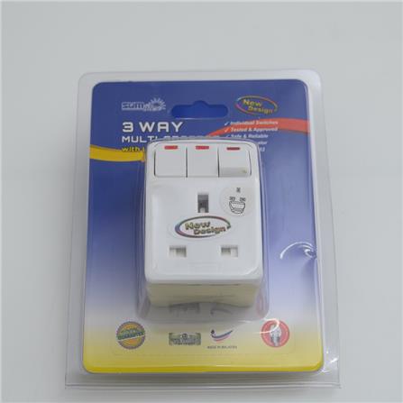 3PIN 3WAY ADAPTPR WITH SWITCH + NEON 133N-1 SUM