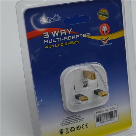 3PIN 3WAY ADAPTPR WITH SWITCH + NEON 133N-1 SUM