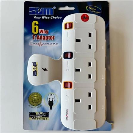 6 WAY T-ADAPTOR WITH NEON + SURGE S7633N SUM
