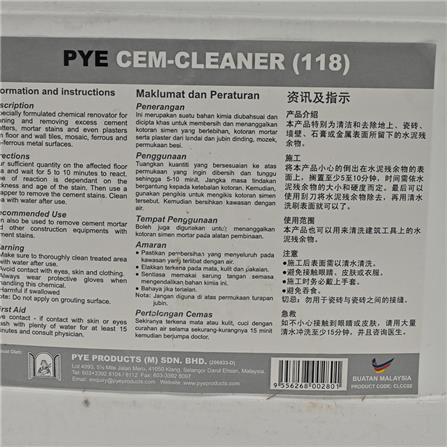 PYE CEM-CLEANER 118 STAINS REMOVER 4 LITRE