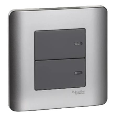 ZENCELO 2 GANG 1 WAY SWITCH SCHNEIDER SILVER SATIN