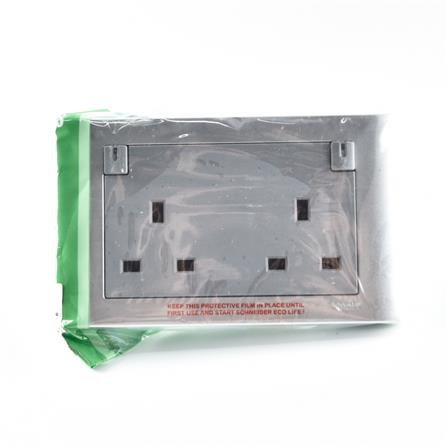 SCHNEIDER ZENCELO 13A TWIN GANG DOUBLE SOCKETS E84T25 SILVER SATIN
