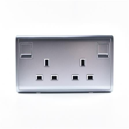 SCHNEIDER PIENO 13A TWIN GANG SWITCH SOCKET - LAVENDER SILVER (E82T25C LS G11)