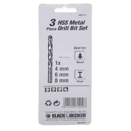 BLACK & DECKER HSS METAL DRILL BIT 3 EACH A8031G-3