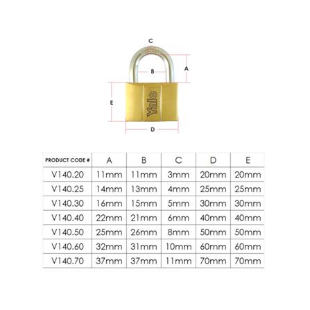 YALE 40MM V-SERIES LONG SHACKLE PADLOCK 140-40LS60