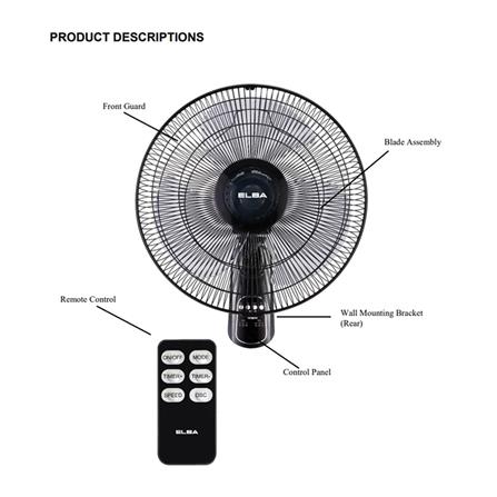 ELBA WALL FAN EWMF-E1646RC REM (BK 16INCH 60WATT 3BLADES BLACK)