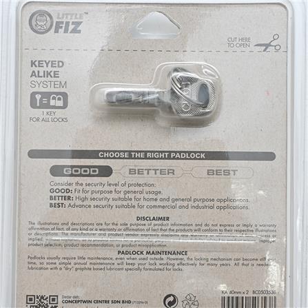 LITTLE FIZ CHROME KEYED ALIKE 40MM 2 EACH