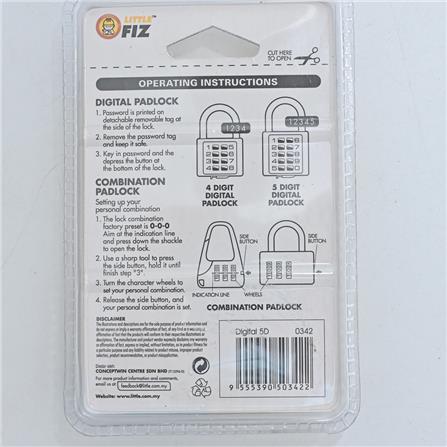 LITTLE FIZ COMBINATION PADLOCK 03422 5-DIGIT