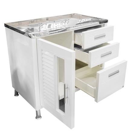 KING BASE CABINET/DRAWER STAINLESS STEEL TOP NUVO WHITE
