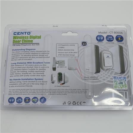 CENTO CHIME WIRELESS DOORBELL DUAL RECEIVER CT-B0606