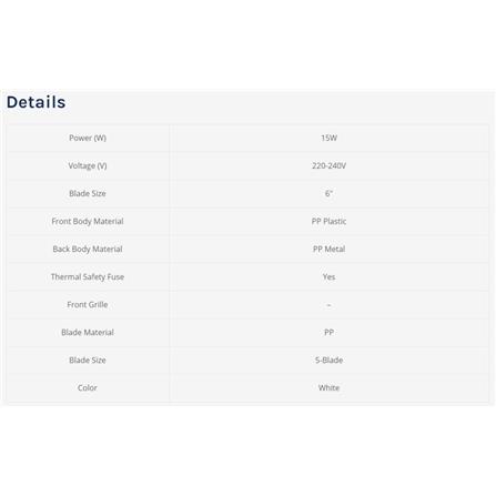 ELBA GLASS VENTILATION FAN EVF-E0615(WH) 6INCH 15WATT WHITE