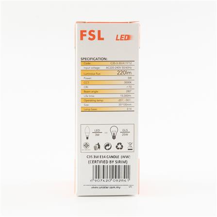 LED CANDLE BULB 3W E14 WW CDL3WE14WW FSL