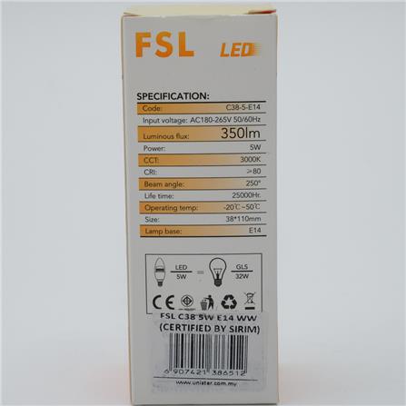 LED CANDLE BULB 5W E14 WW CDL5WE14WW FSL