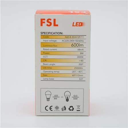 LED BULB 8W E27 WW GLS8W_E27WW FSL