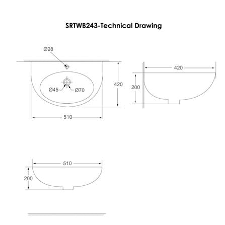 SORENTO WASHBASIN WALL HUNG SRTWB243 WHITE