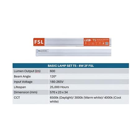 BASIC LAMP SET T5 8W 6500K LED FSL