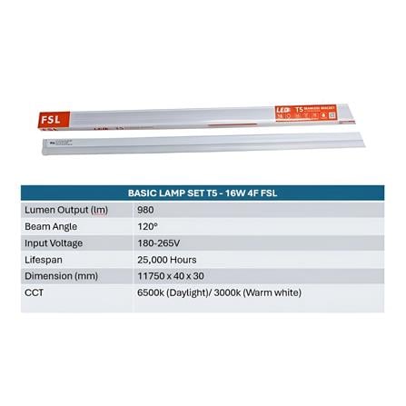 BASIC LAMP SET T5 16W 3000K LED FSL