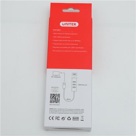 USB2.0 4PORT HUB 80CM BLK Y-2140 UNITEK