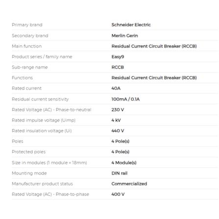 SCHNEIDER MAIN BREAKER (RESIDUAL CURRENT CIRCUIT BREAKER) 100mA EZ9R56440