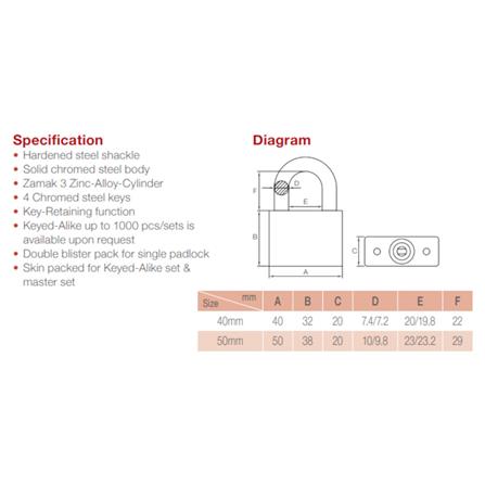 PROPILOT 50MM PCL50MM 2EA PADLOCK SET