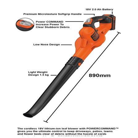 CORDLESS LEAF BLOWER 18V B&D GWC1820PCF