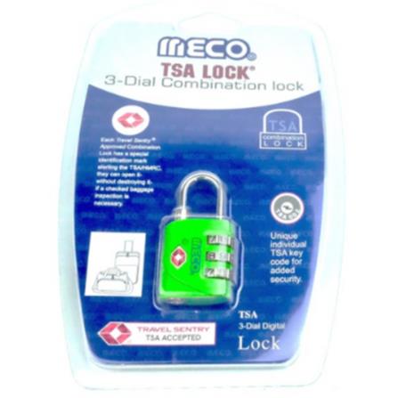 MECO TSA 3-DIGIT DIAL LUGGAGE PADLOCK M533G GREEN