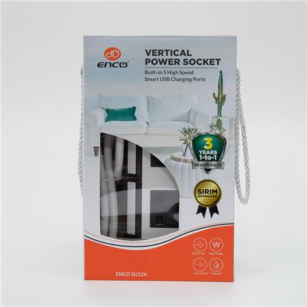 ENCO 12GANG2M+5USB VRTL SCKT BLK 5U12KBK