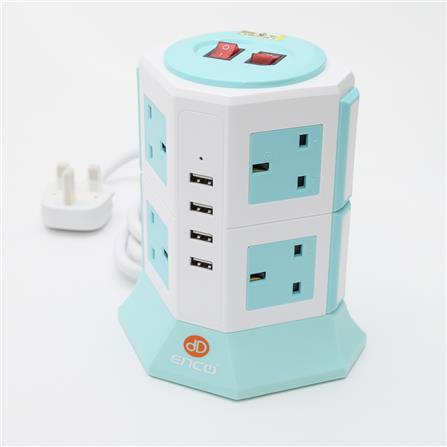 8GANG 2M+4USB VRTL SCKT BLUE 4U8KBU ENCO