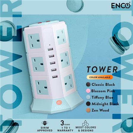 ENCO EXTENSION TOWER 12GANG 5 USB 2M 5U12KBU BLUE
