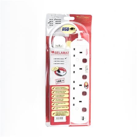 POWER STRIP 4G2M 2M MA1184-2M(USB+SURGE) SELAMAT
