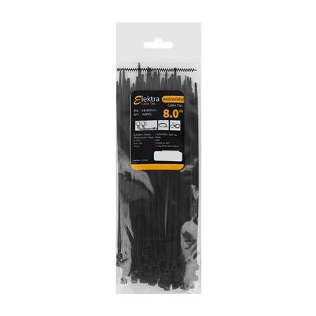 ELECKTA CABLE TIES 8Inch 3.6 Millimeter BLACK (100 LINE)