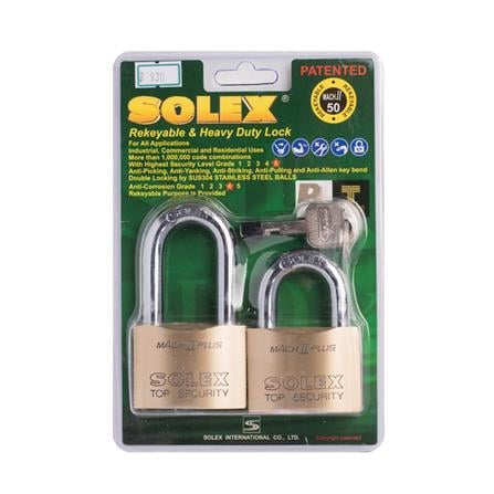 KEYED ALIKE PADLOCK SOLEX MACH250 50MM PB 2EA/SET